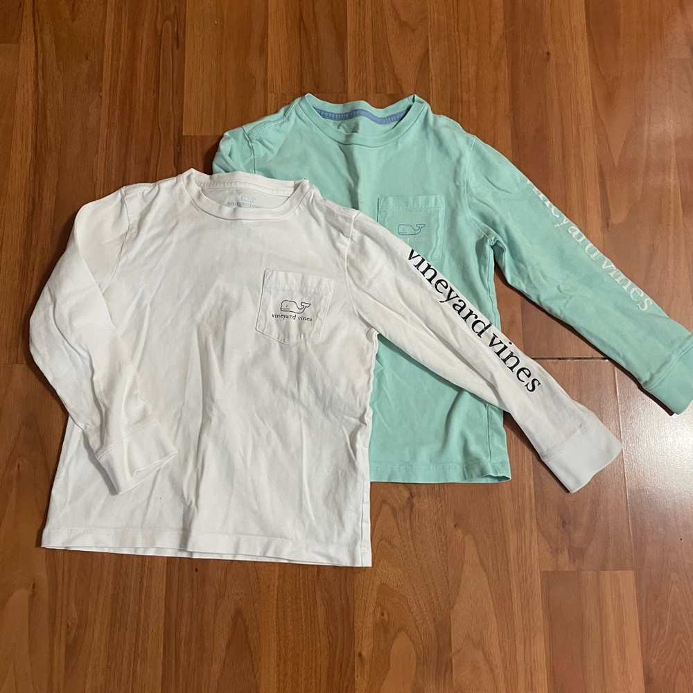 Vineyard Vines Long Sleeve Tees White and Green